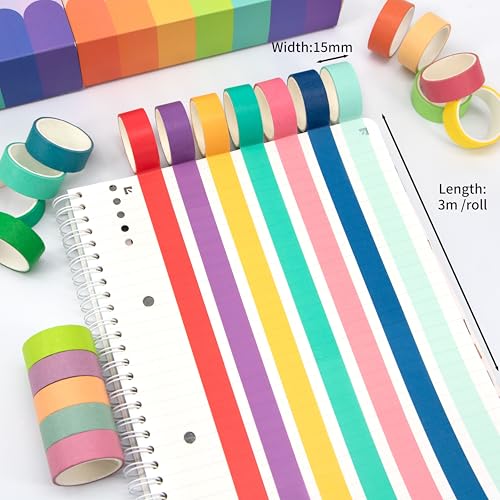 Washi Tape Set 30 Rolls - 3m x 1.5cm, Rainbow Decorative Scrapbook Tape