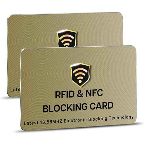 SaiTech IT RFID Protected Cards, 2 Pack One Card Protects Entire Wallet Purse For Men & Women, NFC Contactless Bank Debit Credit Card Protector ID ATM Guard Card ? Golden