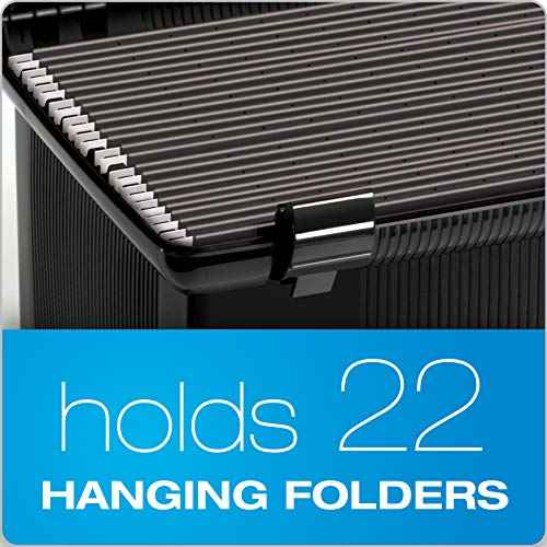 Pendaflex Portable File Box with File Rails, Simple Document Storage, File Bin for Home and Office, Hinged Lid with Double Latch Closure, Black, 3 Black Letter Size Hanging Folders Included (41742AMZ)
