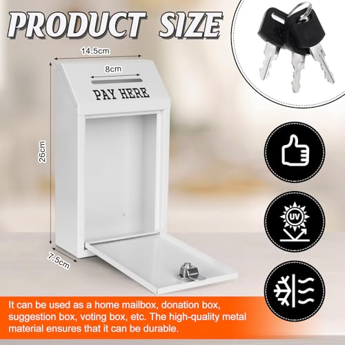 White Metal Lockbox Donation Box with Lock Wall Mount for Home Office Outdoor 10.24 x 5.71 x 2.95 Inch