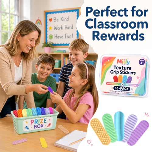 Rainbow & Macaron Sensory Stickers for Kids & Adults, 16 Pack Textured Classroom Calm Strips