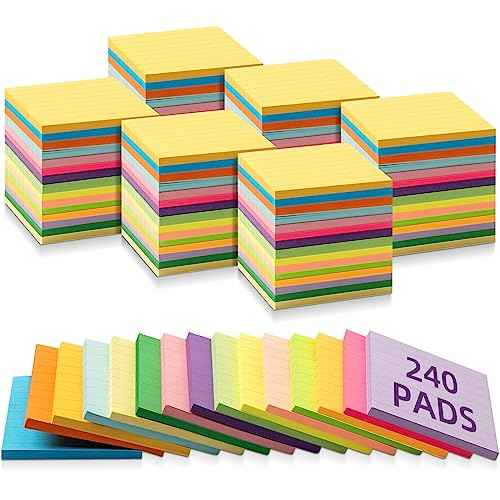Seajan 240 Pads 3 x 3 Inch Sticky Notes Notepads Multi Bright Colors Self Sticky Pads for Students Teachers School Office Supply Desk Accessory 15 Colors, 50 Sheets Each(Neon,Line)