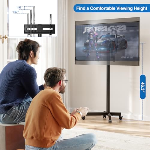 HOLMAXD Black Mobile TV Cart Rolling Stand for 23-65 Inch TVs up to 110lbs