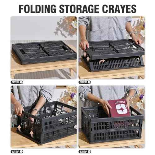 2-Pack Pastel Plastic Storage Baskets, Collapsible Crates for Organizing, Space-Saving Bins for Classroom, Kitchen, Office, Bedroom (Dark Grey, 19" x 13" x 9")