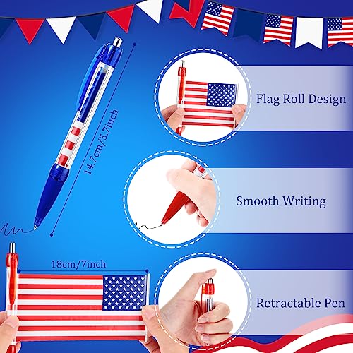 Ctosree 200 Pcs Veterans Day Pens American Flag Themed Gifts Independence Day Gift USA 4th of July Gel Ink Retractable Ballpoint Pens School Office Supplies Patriotic Party Decor Favor