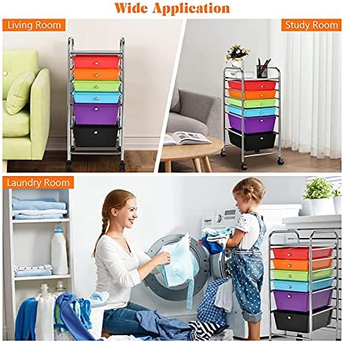 FUTADA 6 Drawers Rolling Storage Cart, Mobile Utility Cart, Sundries Storage Cart w/Lockable Casters for School, Office, Home, Barber Shop, Beauty Salon,