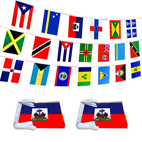 20 Caribbean Flag Banners for Outdoor & Indoor Celebration, 60 Feet