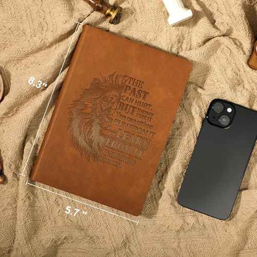 Leather Journal for Men Soft Cover 256 Pages Lined Bible Journals for Writing A5 Lion Journaling Notebooks Vintage Travel Inspirational Diary, 5.7" x 8.3", Brown
