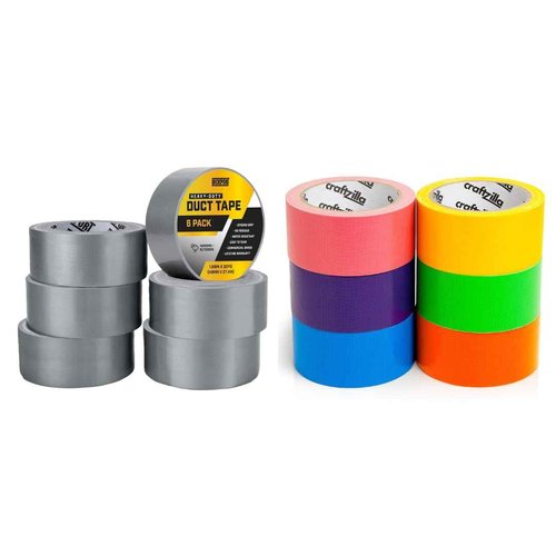 Lockport Silver Duct Tape and Craftzilla Colored Duct Tape - 12 Rolls Multi Pack Bundle