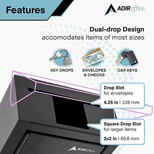 AdirOffice Outdoor Large Key Drop Box - Commercial Grade Heavy-Duty Storage Box - Safe & Secure Parcel & Packages - for Home & Business Use (Black)