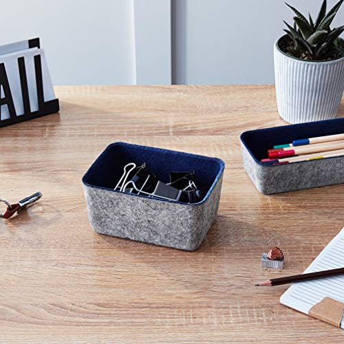 Three by Three Seattle Felt·Like·It! 6x4x2.5 Inch Felt Storage Bin for Office, Craft Room, Classroom, Living Room, Bedroom Storage (Navy) (Pack of 2)