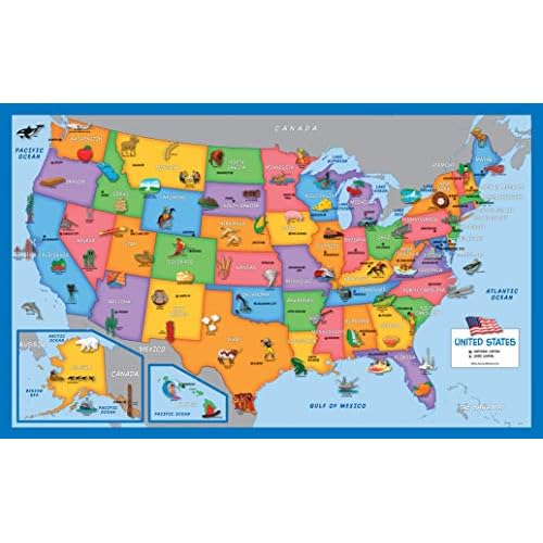 2 Pack - World & USA Map for Kids [Illustrated] - 2 Poster Set (LAMINATED, 18" x 29")