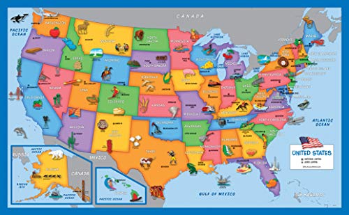 Laminated 2-Pack Kids World & USA Map Posters - 18x29 Inches, Illustrated
