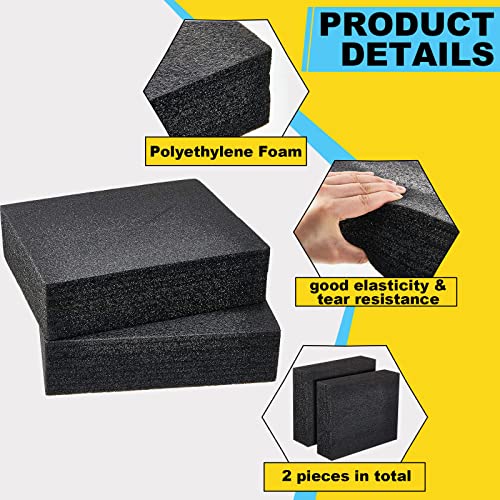 2 Pcs Polyethylene Foam Block, 12" X 10" 3.125", Black