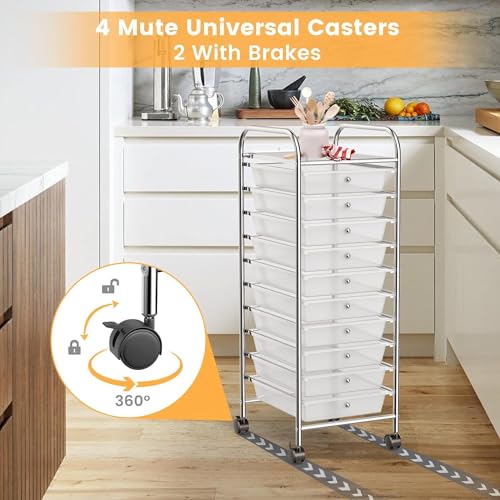 LDAILY Rolling Cart with Drawers, 10-Drawer Classroom Storage - Clear