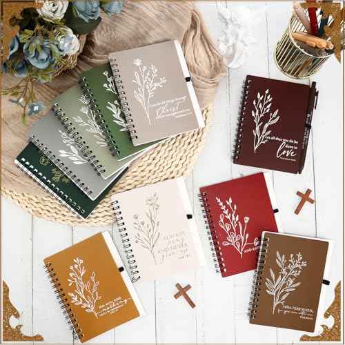 100 Pcs Christian Gift Prayer Spiral Journal with Ballpoint Pen Religious Gift for Church Pastor Clergy Appreciation Sunday School Teacher Team Employee Notebook Christmas (Retro Color)