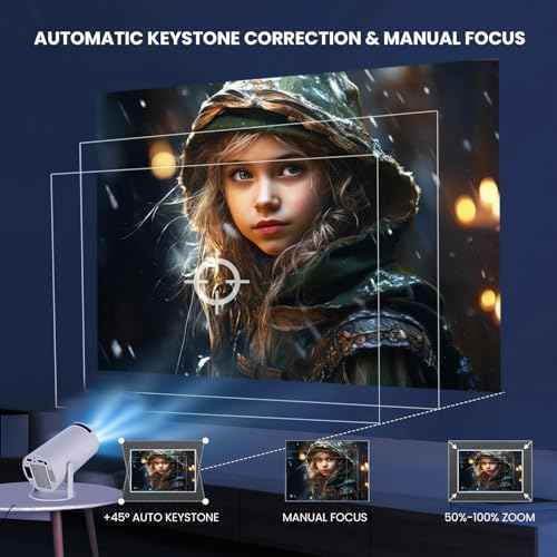 Mini Projector with WiFi and Bluetooth, 4K 1080P HD, 290 ANSI, Portable Movie Projector for Bedroom & Outdoor Auto Keystone, 180¡Æ Rotation, Compatible with iPhone, Android, PC, HDMI, USB, TV Stick