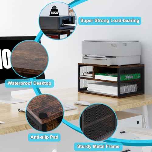 Wooden Printer Stand with Storage,Multi-Functional 2-Tier Paper Organzier Shelf Printer Table Desk for Home Office with Steel Frame,Antique Brown