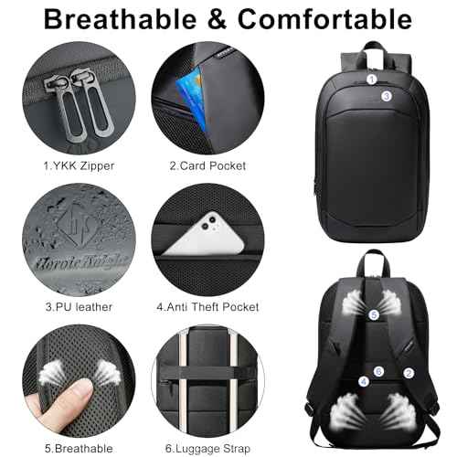 hk Slim Laptop Backpack, Lightweight Expandable High-Tech Business Work Backpack for Men Women,15.6 Inch Anti-theft Waterproof Travel Backpack Durable College Casual Daypack Computer Laptop Bag-Black