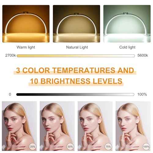 Half Moon Light for Nail Desk, Nail Light for Desk with Phone Holder and 10 Adjustable Brightness and 3 Color Temperature for Manicure, Tattoos, Eyebrows
