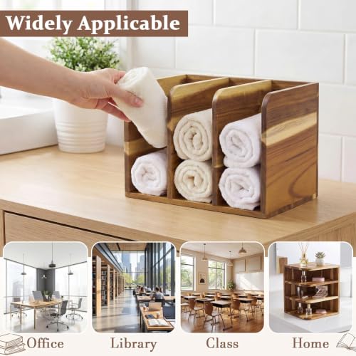 Novabright Acacia Wood 3-Compartment File Magazine Holder for B5 Documents – Classic Design