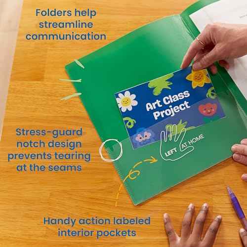 ECR4Kids 2-Pocket Parent-Teacher Classroom Communication Folder, School Supplies, Green, 36-Piece