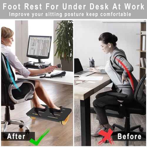 Ergonomic Rocking Foot Rest for Office, Wooden Footrest for Posture Support & Blood Circulation, Under Desk Chair Foot Rest Metal for Relieve Back, Lumbar Pain
