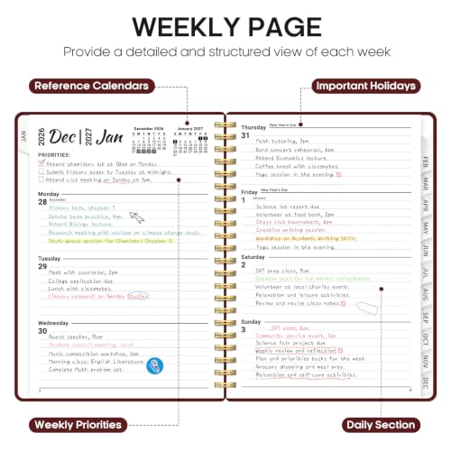 2027 Monthly & Weekly Planner Calendar Book - Jan to Dec with Tabs & Pocket