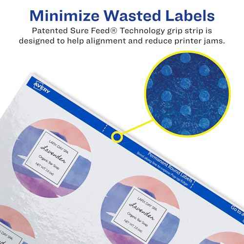 Avery Printable Round Labels with Sure Feed Technology, Glossy White Labels, 2" Diameter, Permanent Adhesive, Laser/Inkjet, 120 Per Pack for 240 Glossy Total (2-Pack of 22807)