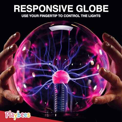 Red Plasma Ball - 7 Inch - Tesla Coil Bulb Static Electricity in a Vacuum Pressurized Glass Globe, Nebula Thunder Lightning, Plug-in - for Parties, Decorations, Prop, STEM