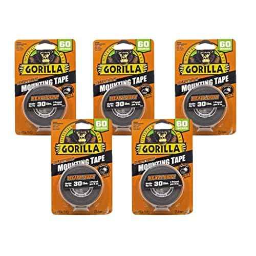 Gorilla Heavy Duty Double Sided Mounting Tape, 1" x 60", Black, (Pack of 5)