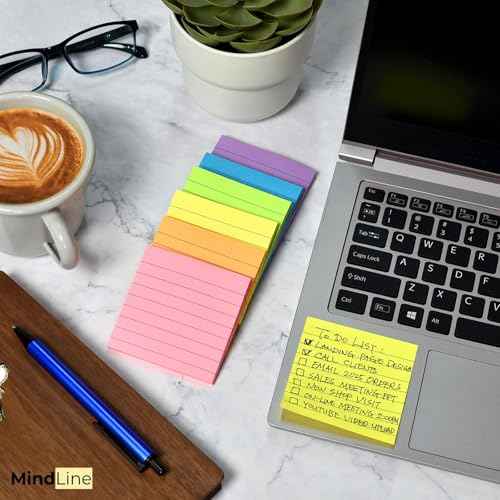 12 Pads Lined Sticky Notes - Self-Stick Notes 3x3 Inches - 6 Bright Colors, Smooth Writing, Smart Adhesive - Bulk Easy Post Notes for Office, School, Study, Home