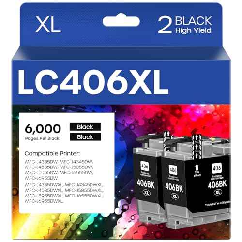 LC406XL LC406 Ink Cartridges Compatible for Brother LC 406XL LC 406 XL for MFC-J4335DW MFC-J5855DW MFC-J6555DW MFC-J4535DW MFC-J6955DW MFC-J4345DW MFC-J5955DW Printer (Black, 2 Pack)