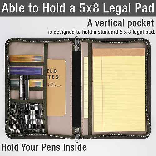 Zipper Journal Notebook Cover for 5.5 x 8.25 A5 Moleskine LEUCHTTURM Notebooks Journals Planners Sketchbooks Legal pads with Pen Holder, Water Resistant Cover, Classy Waxed Canvas, Olive