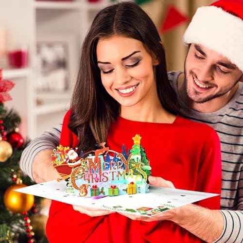 Merry Christmas Cards, Light and Music Christmas Card, 3D Pop Up Xmas Greeting Card for Women Men Kids Husband Wife Mom Dad Daughter