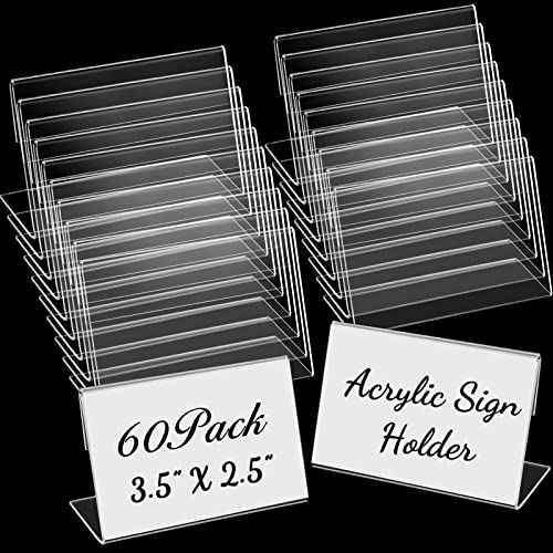 Vicenpal 3.5 x 2.5 Inches Acrylic Sign Holder Slant Back Sign Holders Clear Picture Frame Acrylic Stands L Shaped Display Stand for Office, Store, Restaurant, Horizontal (100 Pcs)