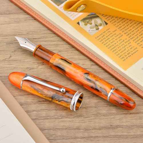 Asvine V800 Fountain Pen -Vacuum Filling System with Large Ink Capacity-Number 8 Stub Nib 1.1mm Calligraphy Art Drawing with Wrench - Amber Acrylic