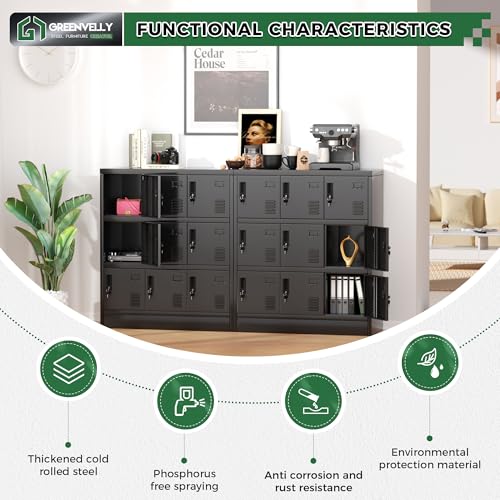 Greenvelly 9-Door Lockable Metal Locker Black - Office, Gym, School Storage