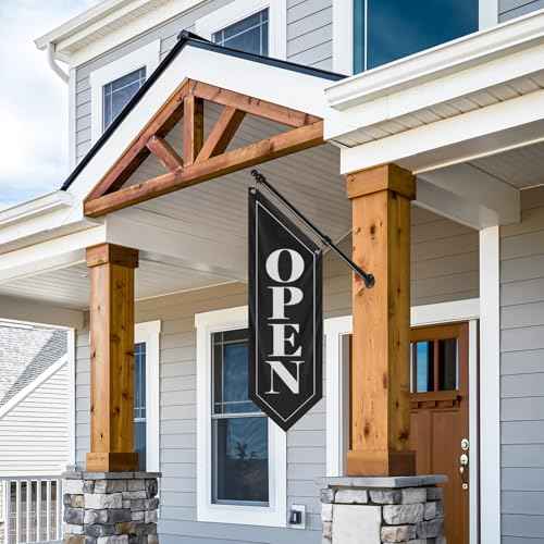 Open Wall-Mounted Flag, Double-Sided Open Flag with Pole and Mounting Kit, Three-ply Hanging Open Signs for Business Flags Vintage Style (Black-B, 27")