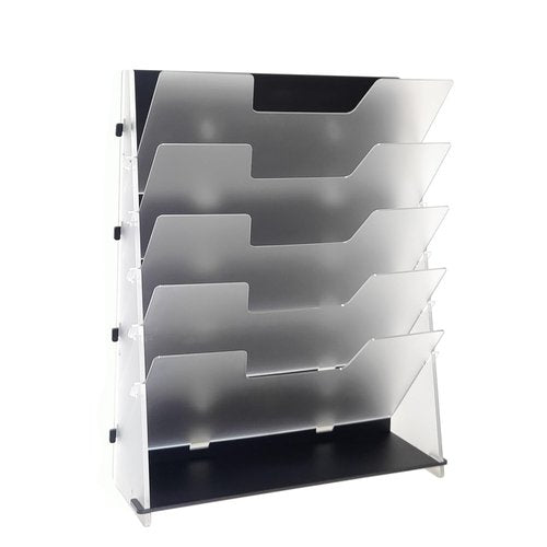 PROSPACE P0005 Acrylic 5-Tier Desktop Or Wall Mount File Organizer, 12" x 16" Vertical Hanging Document Rack with Bottom Tray, Company and Home Office Space Organization (Matte Black)