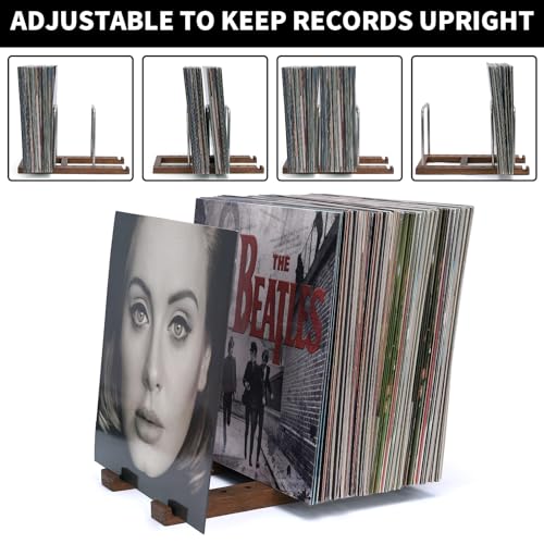 Solid Walnut Wood Record Holder - 3-Tier Organizer for 75 LPs with Now Playing Album Stand, Vinyl Storage Display for Living Room Decor