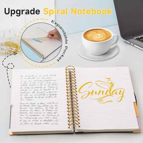 Huhuhero 5 Subject Notebook, 240 Pages Lined Spiral Journal College Ruled, 7.6" x 10.5¡± B5 Hardcover Journaling Notebooks for Work Note Taking, College School Supplies, Black