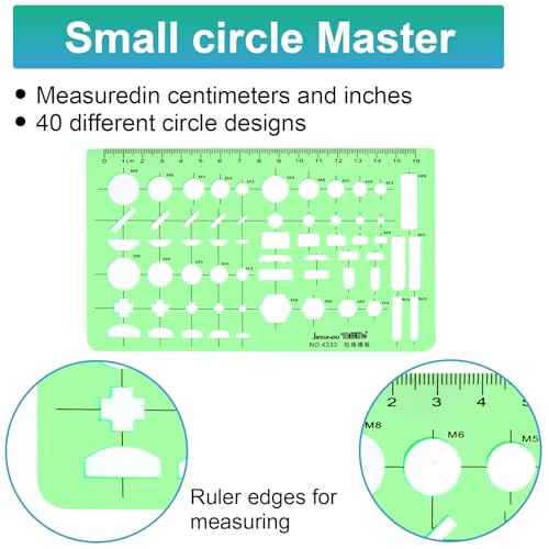 15PCS Geometric Drawings Templates,Transparent Green Plastic Ruler, Drafting Stencils Measuring Tools, Measuring Geometry Rulers for Office, Studying