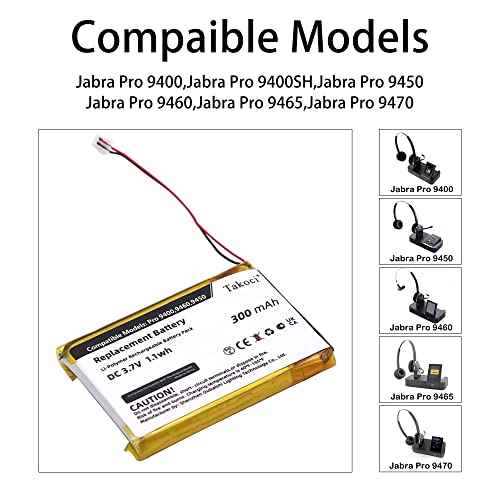 5 Pack Replacement Battery for Jabra Pro 9400 Series Wireless Headset,fits Part Number 14192-00 AHB412434PJ 3.7V 300mAh