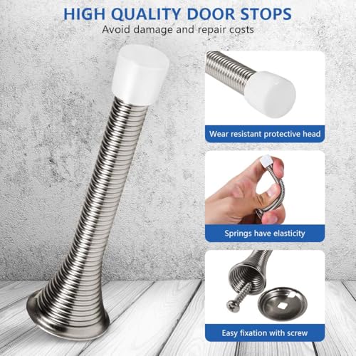 KISEER Satin Nickel 12 Pack Spring Door Stops - Heavy Duty Wall Protectors