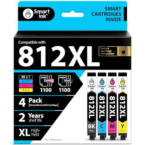 Smart Ink Remanufactured Ink Cartridge Replacement for Epson 812 XL 812XL T812XL to use with Workforce Pro WF-7820 WF-7840 Workforce EC-C7000 (BK & C/M/Y, 4 Combo Pack)