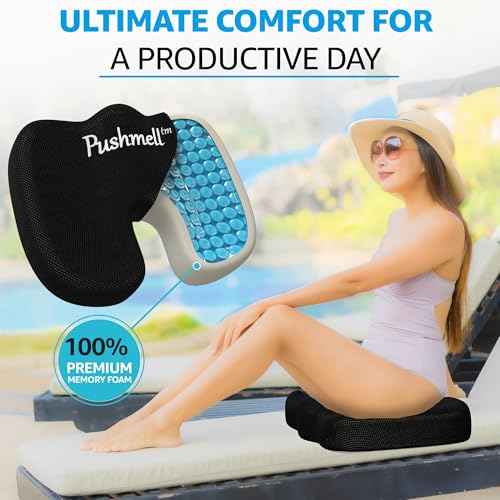 Premium Memory Foam Gel Seat Cushion for Tailbone, Coccyx, Back & Sciatica Pain Relief ? Fits 17.5¡± x 14¡± Seats, Ergonomic Office Chair Cushions for Desk, Home, Car ? Includes Bonus Extra Cover