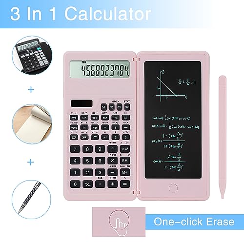 Pink Scientific Calculator for Students with Notepad - Dual Power, 10-Digit LCD