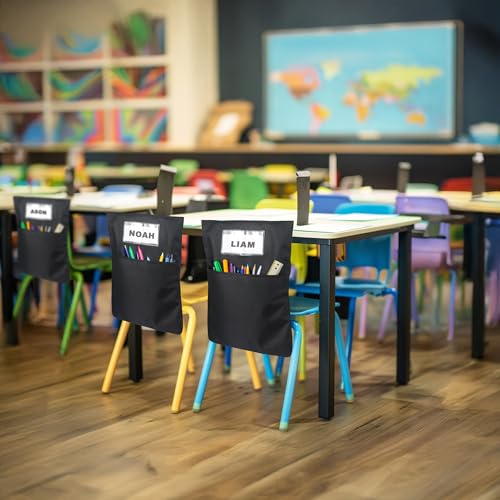 BingLzzr 24 Pack Black Classroom Chair Pockets 19.5x16.5 Inches School Storage