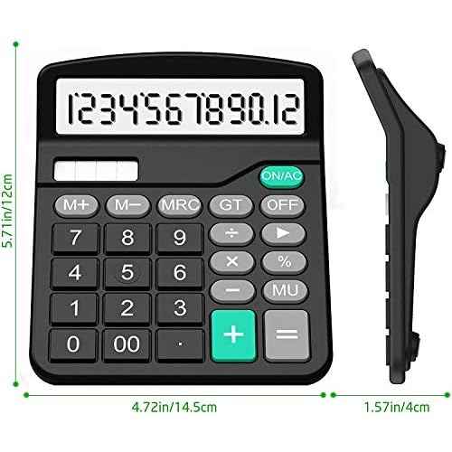 Calculator, Splaks 2 Pack Standard Functional Desktop Calculators Solar and AA Battery Dual Power Electronic Office Calculators with 12-Digit Large Display (1 Basic Black&1 Updated Silver)